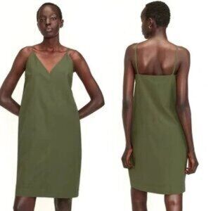 Everlane Women's 12 Kalamata Olive Green Poplin Slip Midi Dress Shift Neutral